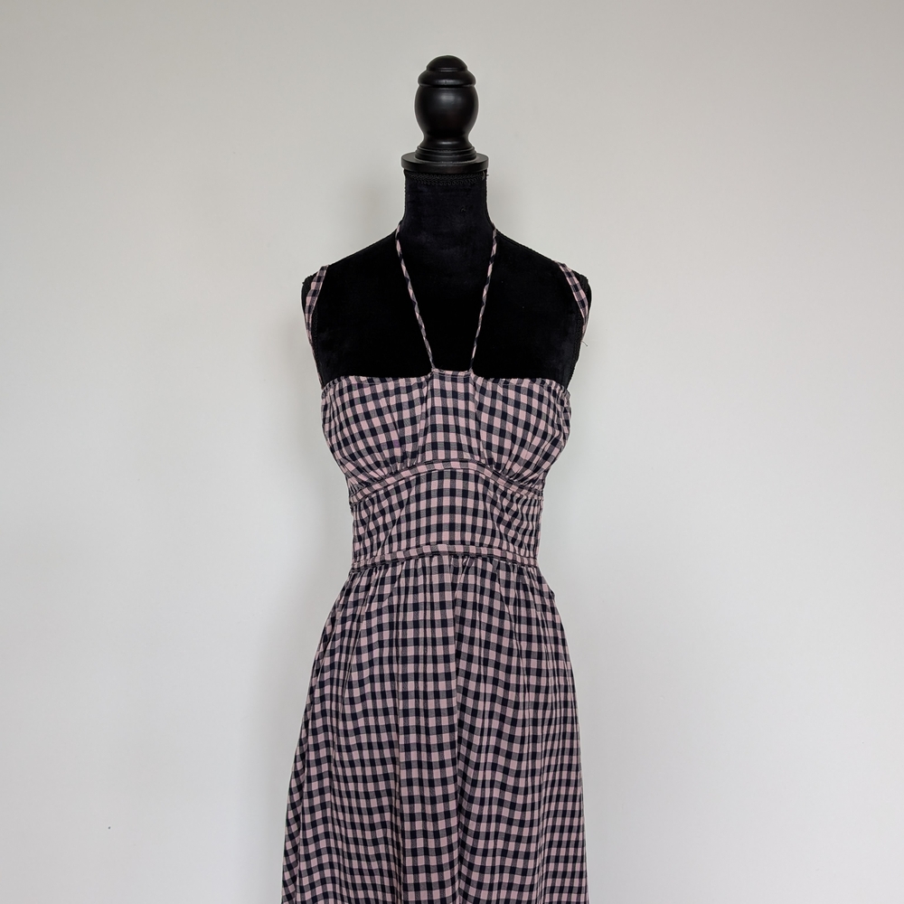 Pale Pink Gingham Strappy Backless Edit By Nine Maxi Dress Size S